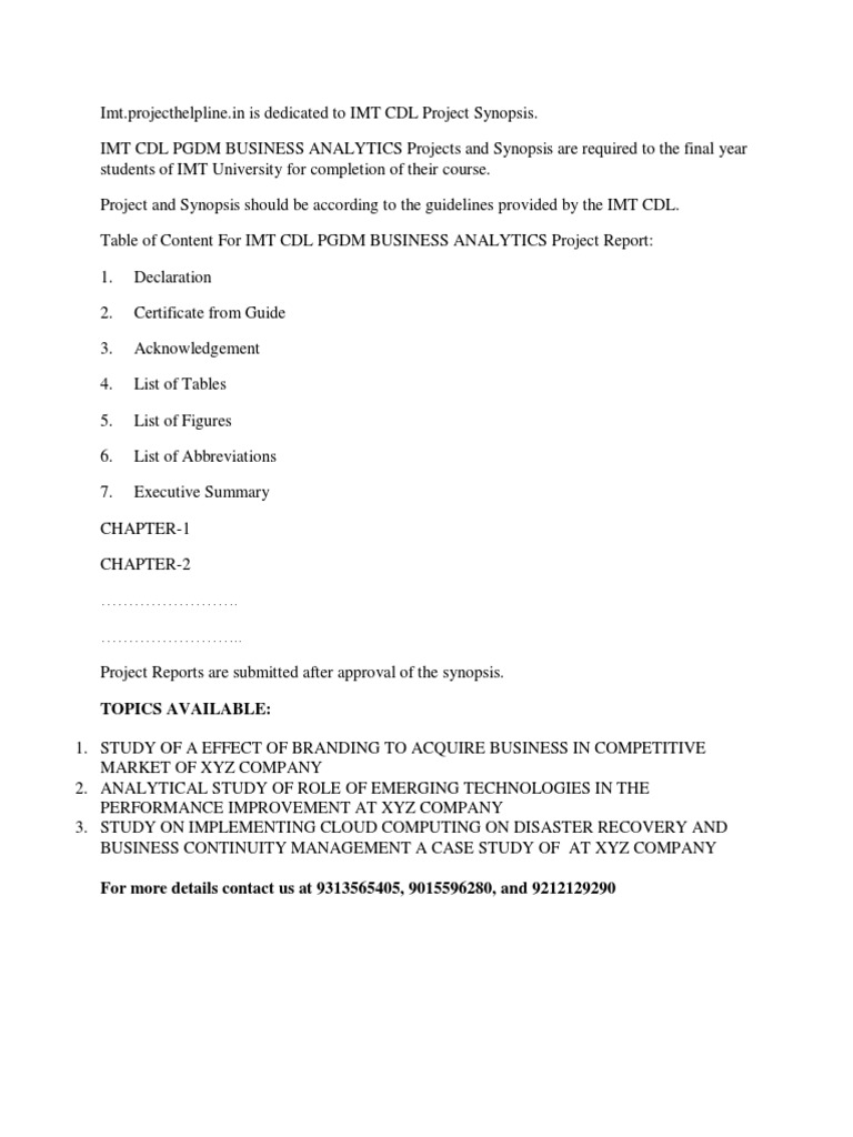 IMT CDL PGDM Project Guidelines | PDF