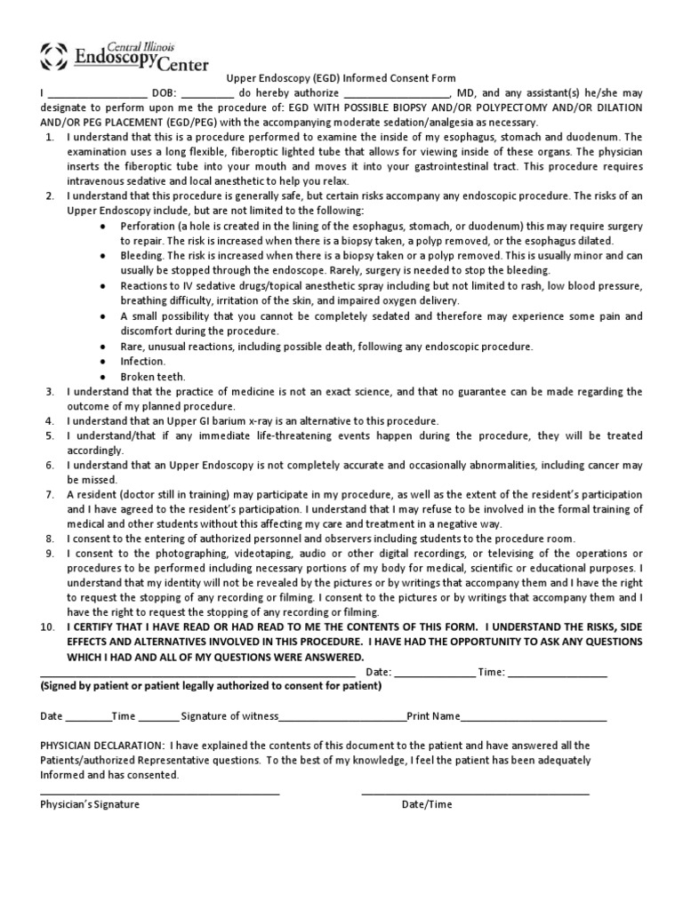 Informed Consent Form Sample Endos | PDF | Endoscopy | Clinical Medicine