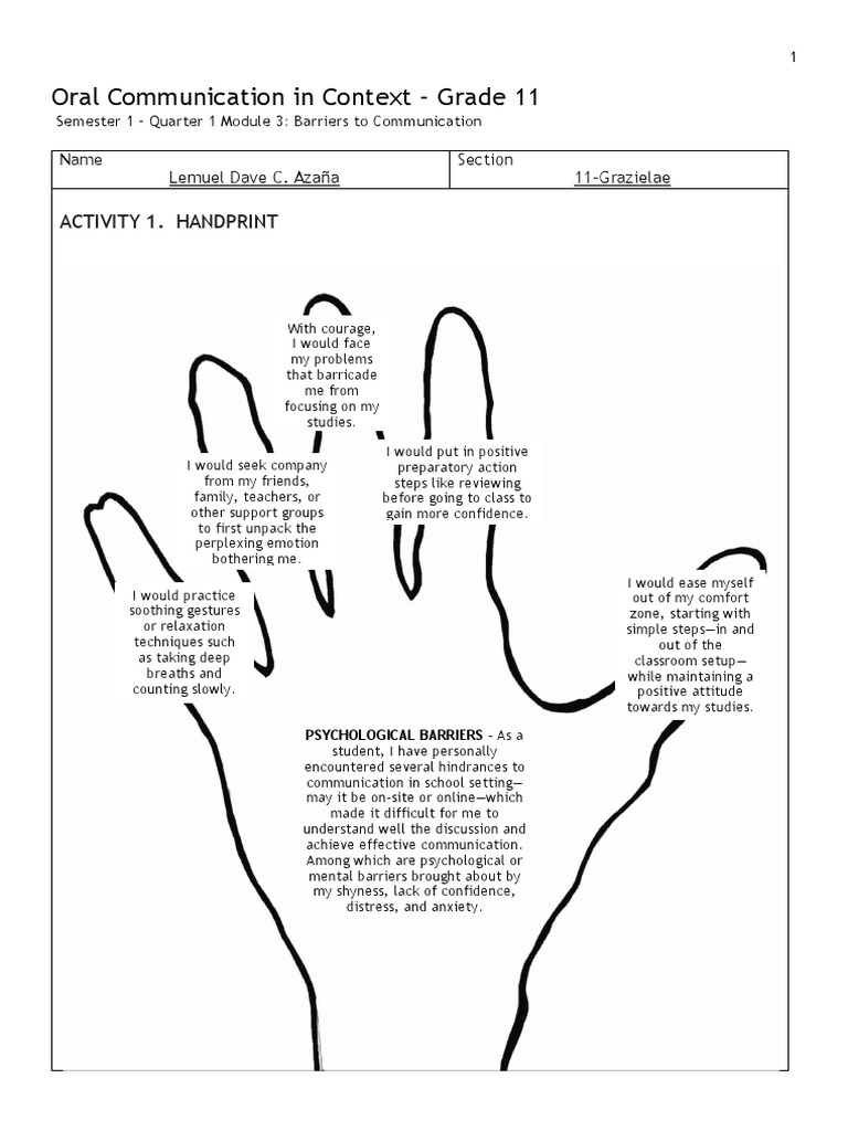 Oral Communication in Context Grade 11 Activity 1. Handprint PDF