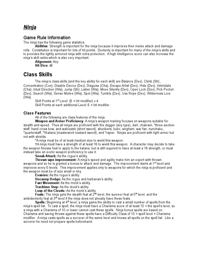 Ninja Game Rule Information Sneak Attack, Thrown Weapons PDF Ninja