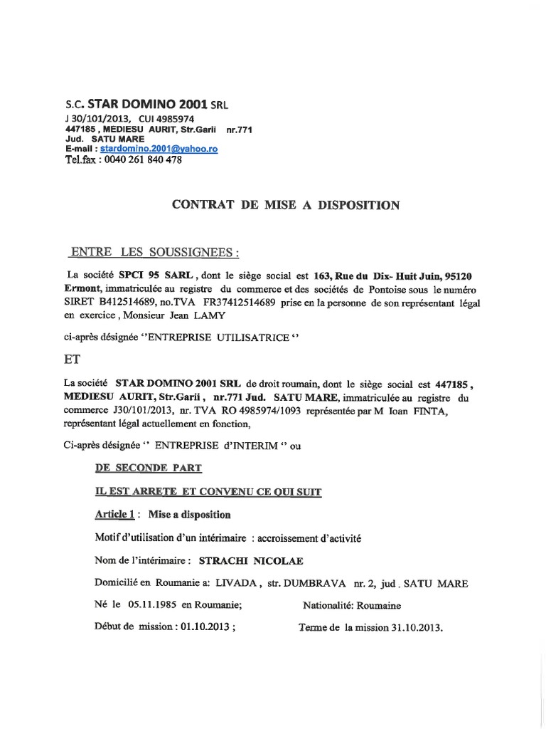 Contrat de Mise A Disposition | PDF