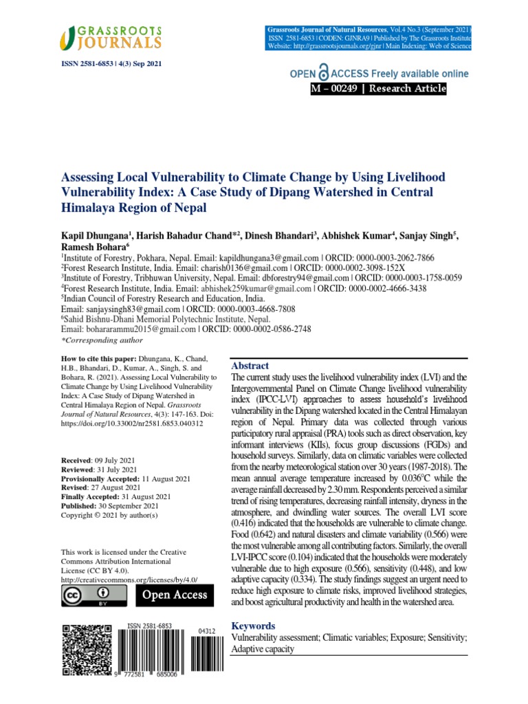 Assessing Local Vulnerability To Climate Change by Using Livelihood ...