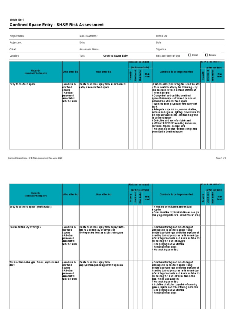 Confined Space Entry Risk Assessment Guide | PDF | Personal Protective ...