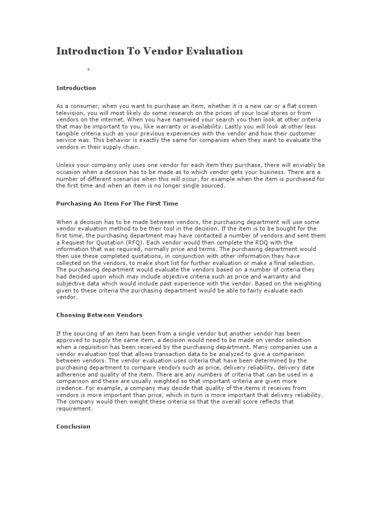 Introduction To Vendor | PDF | Request For Proposal | Market (Economics)
