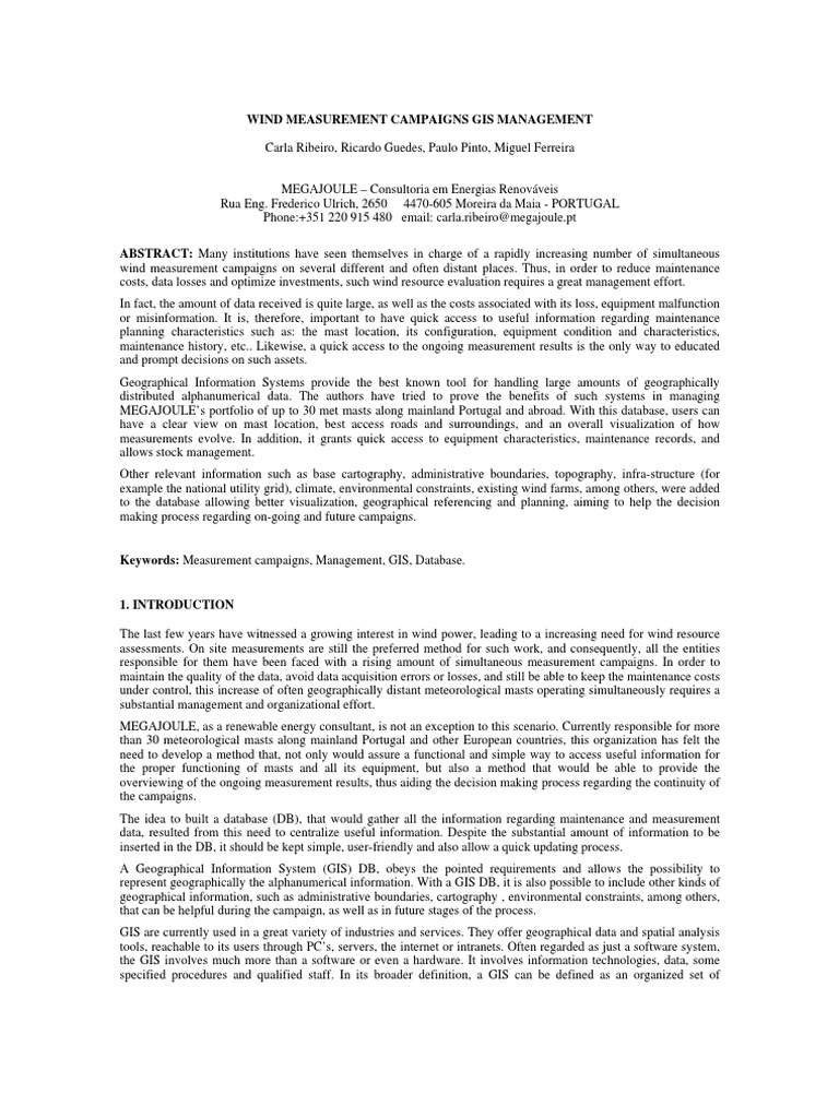 Wind Measurement Campaigns GIS Management | PDF | Geographic ...