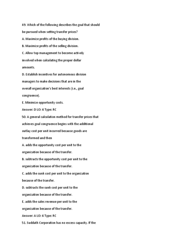 MCQ PDF Cost Opportunity Cost