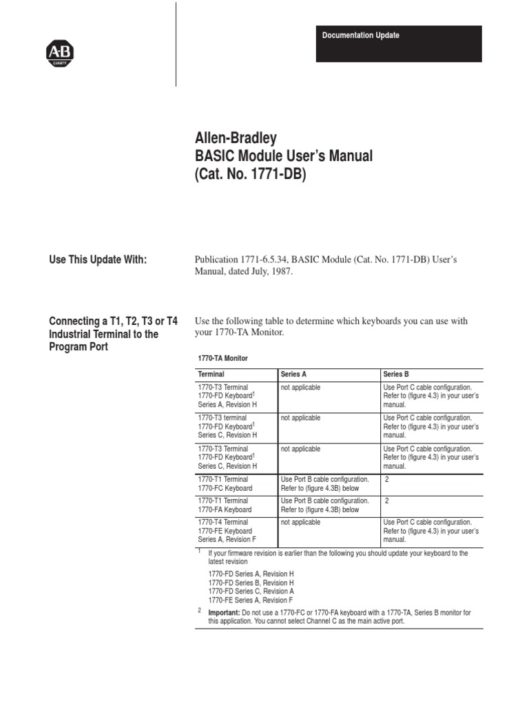 Allen-Bradley BASIC Module User's Manual (Cat. No. 1771-DB) : Use This ...