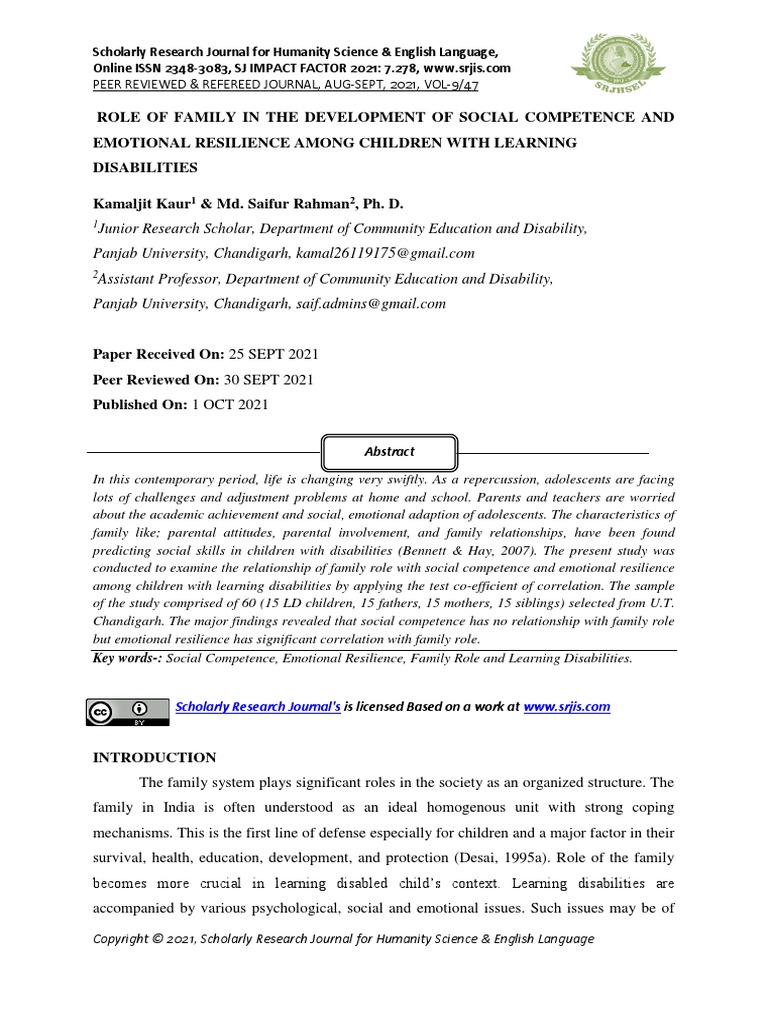 Role of Family in The Development of Social Competence and Emotional ...