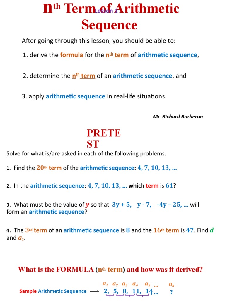 Arithmetic Sequence NTH Term Arithmetic Means and Arithmetic Series 1