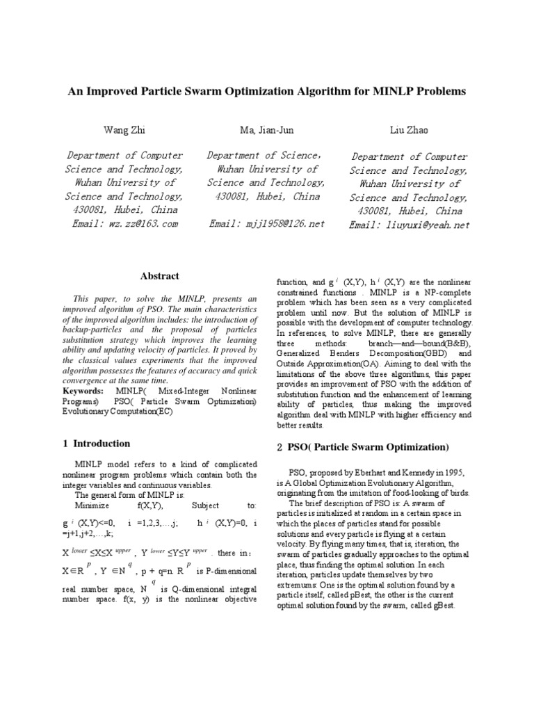 07 126 Zhi Wuhan University Particle Swarm Optimization Algorithm | PDF ...