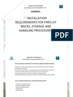 INSTALLATION REQUIREMENTS FOR FIRECALY BRICKS, STORAGE AND HANDLING PROCEDURE