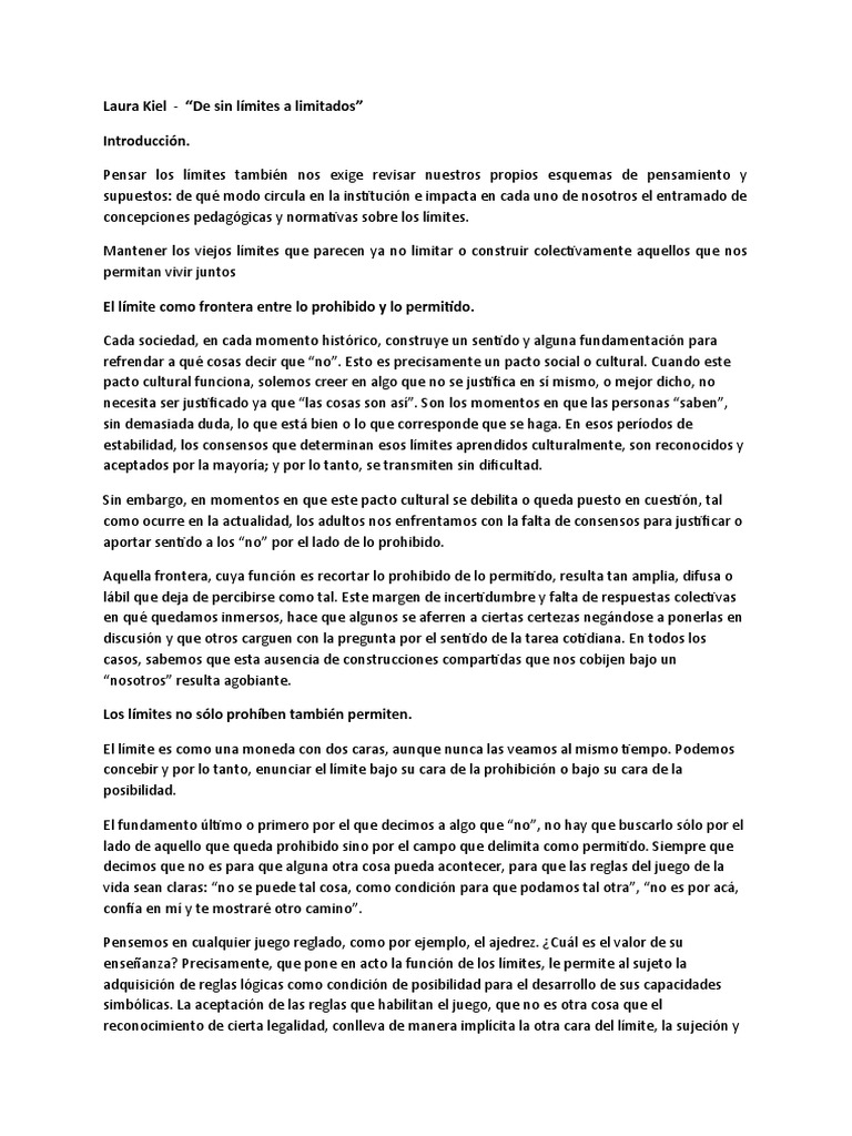Kiel, Laura de Sin Límites A Limitados (Resumen) PDF Aprendizaje