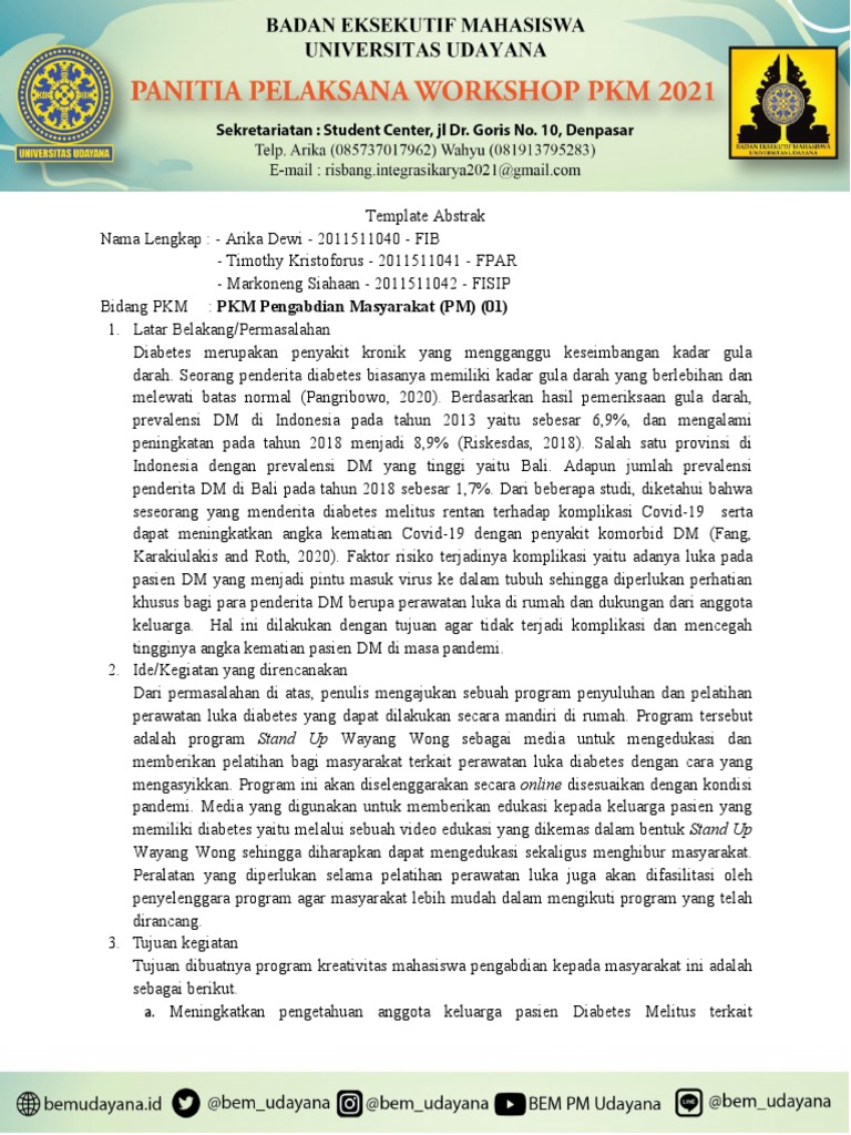 Contoh Template Abstrak Workshop PKM 2021 | PDF