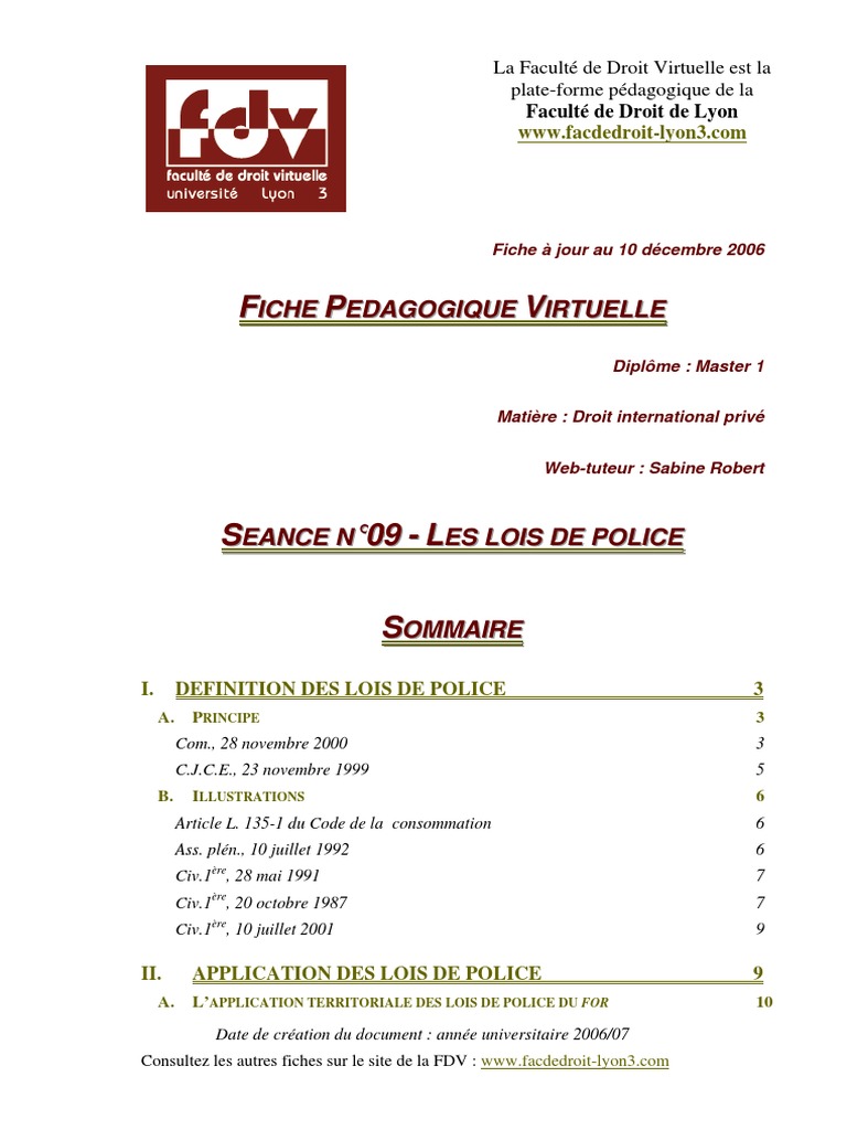 Définition et application des lois de police | PDF | Compétence ...