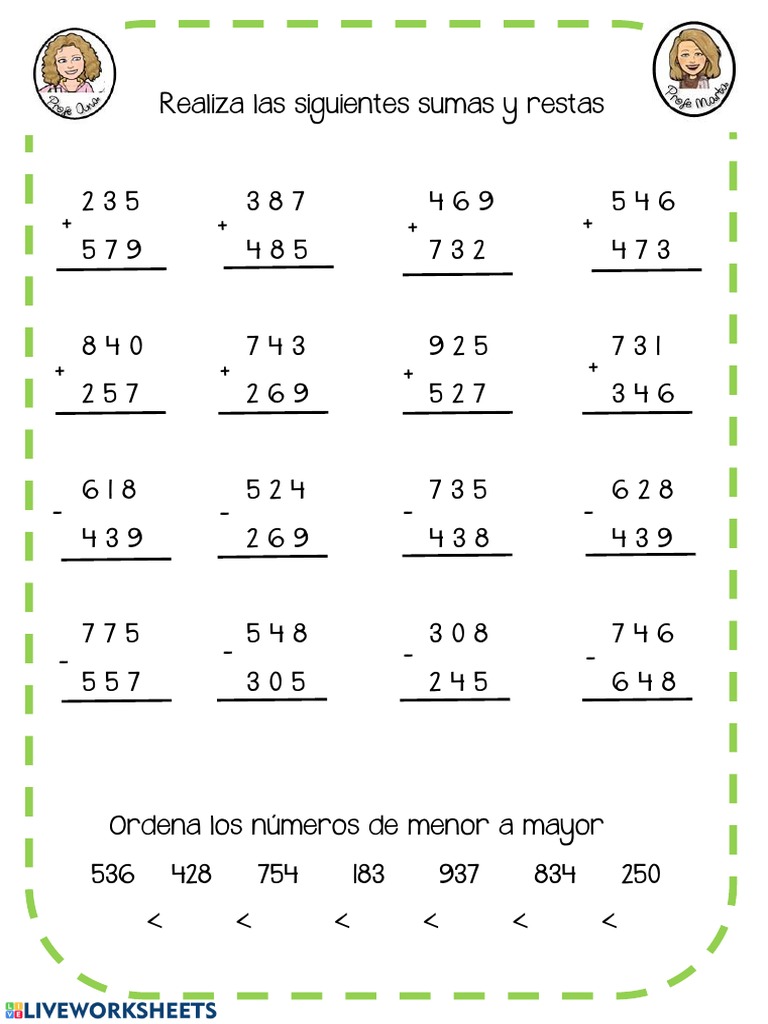 Ejercicios De Matematicas Sumas Y Restas Para Tercer Grado
