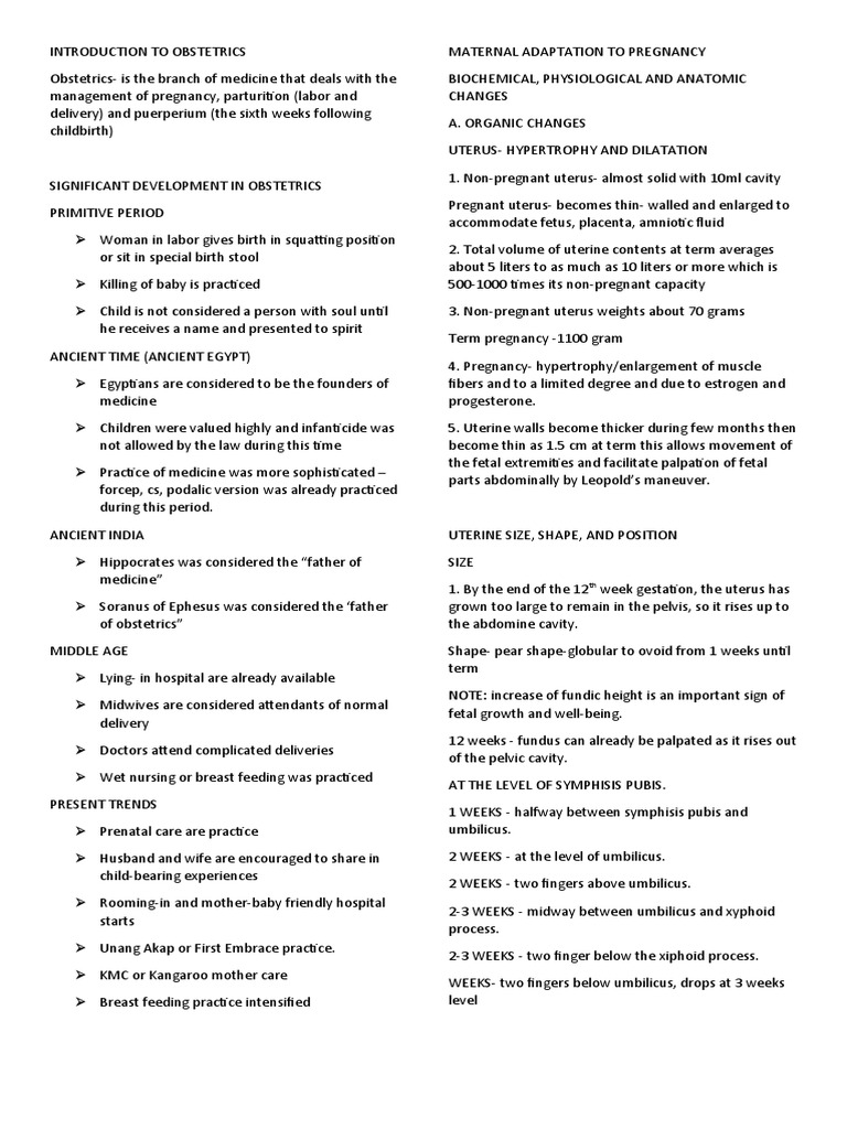 Introduction To Obstetrics Pdf Pregnancy Childbirth