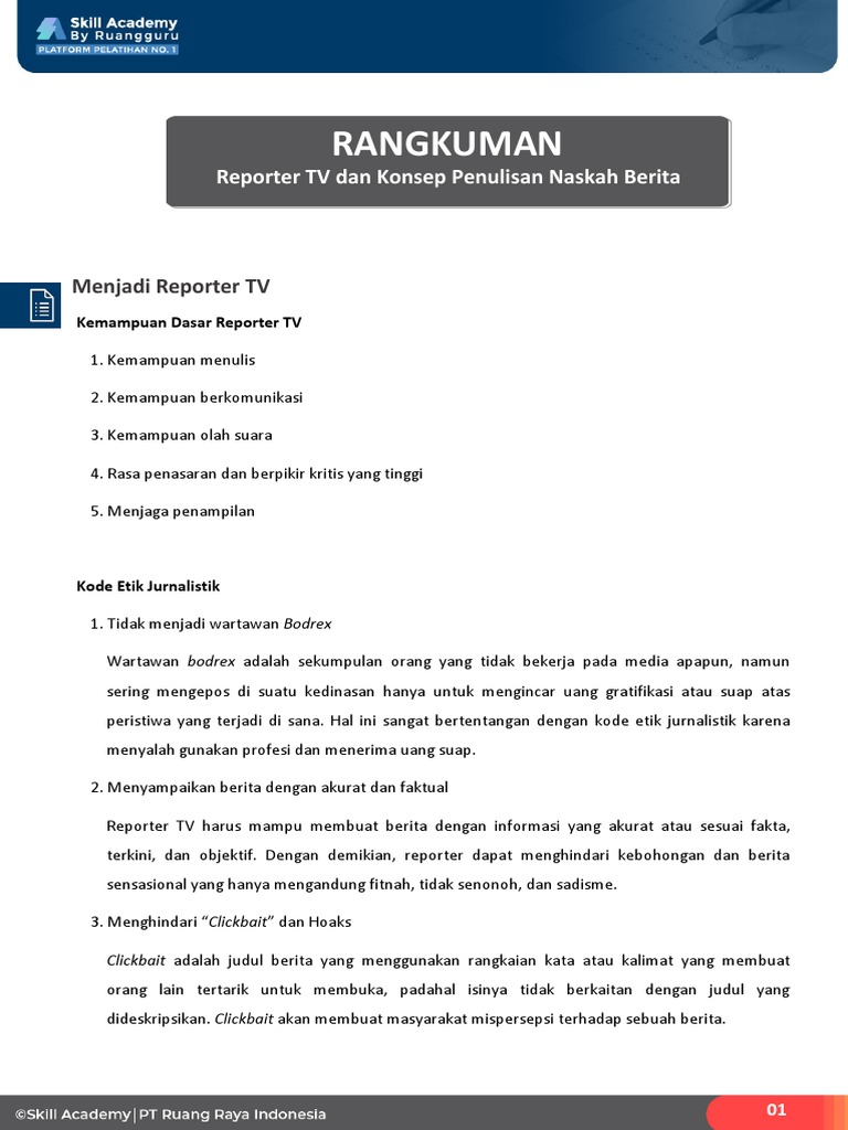 Syarat dan Tugas Reporter TV | PDF
