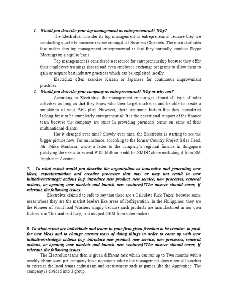 Electrolux (ENTREP DRAFT) | PDF | Entrepreneurship | Innovation