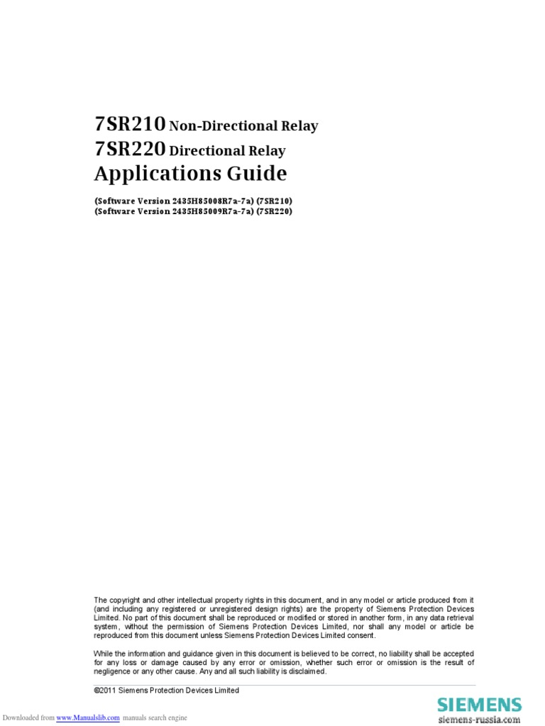7SR210 7SR220 Applications Guide NonDirectional Relay Directional