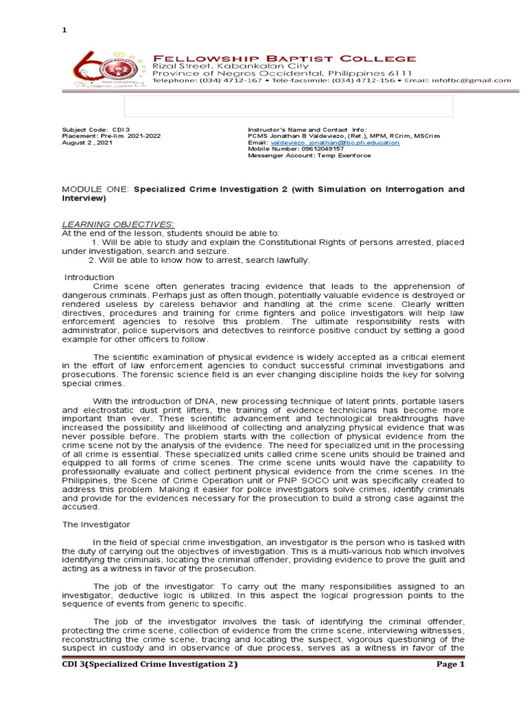 Specialized Crime Investigation 2 With Simulation On Interrogation And