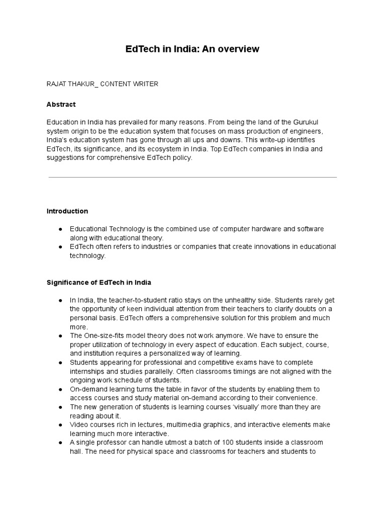 EdTech Landscape in India: Overview & Insights | PDF | Educational ...