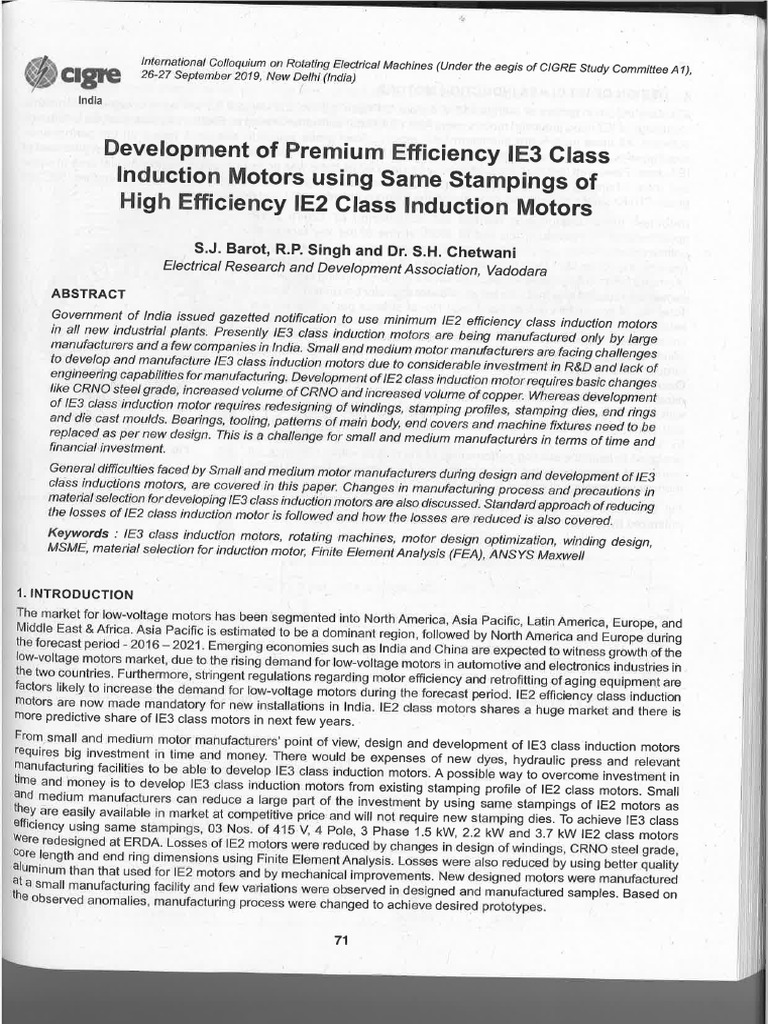 Development of Premium Efficiency IE3 Class CRNO From IE2 Class ...