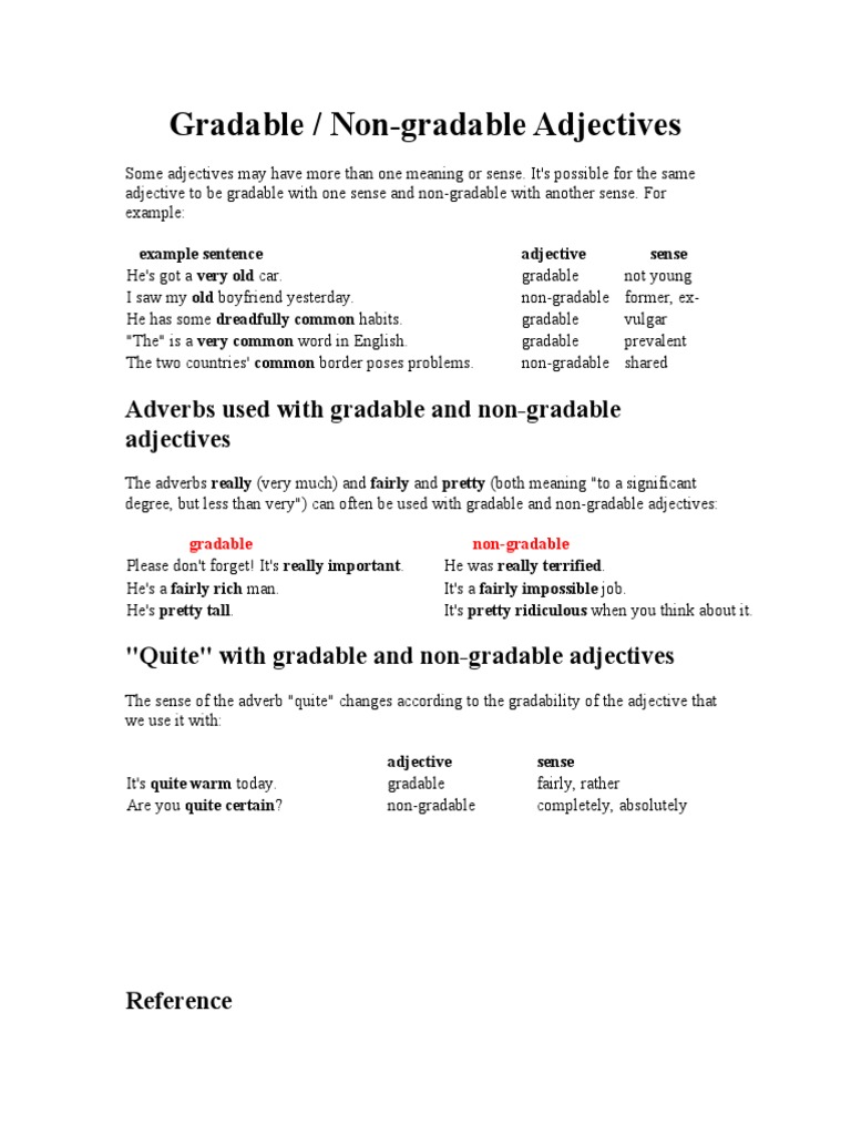 Understanding Gradable vs Non-gradable Adjectives | PDF | Adjective ...