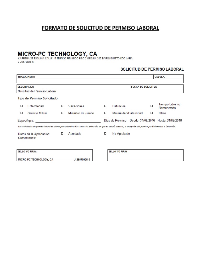 Formato de Solicitud de Permiso Laboral | PDF