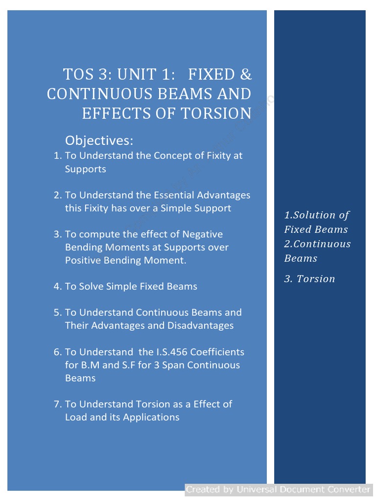 TOS 3 Unit 1 Fixed Beams & Continuous Beams and Torsion | PDF | Beam ...