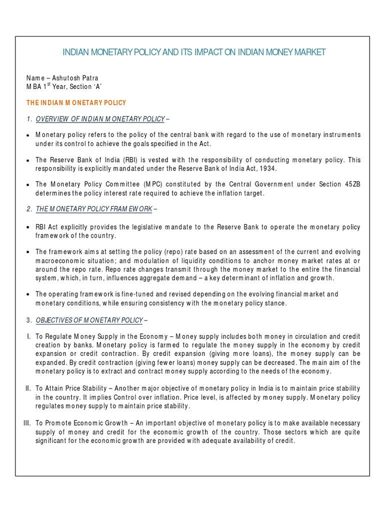 Impact of Monetary Policy on India | PDF | Reserve Bank Of India ...