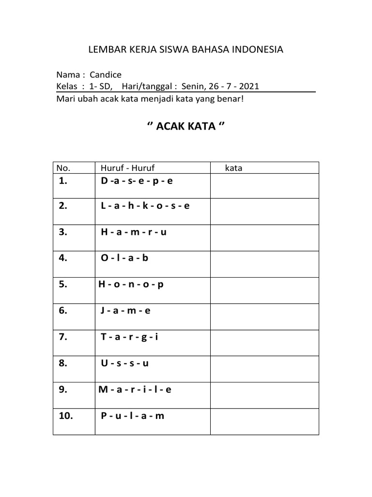 Acak Kata - 1 Gavino Carol Candice Felicia | PDF | Seni & Disiplin Bahasa