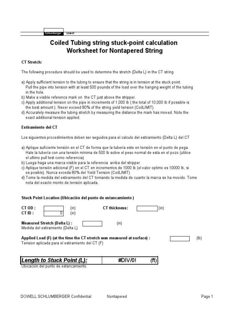 Coiled Tubing Stuck Point Calculation | PDF | Tension (Physics ...