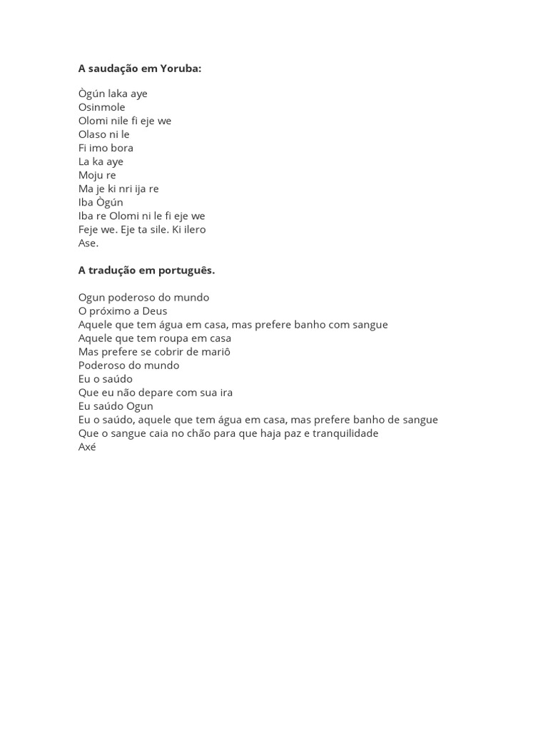 A Saudação em Yoruba OGUM | PDF
