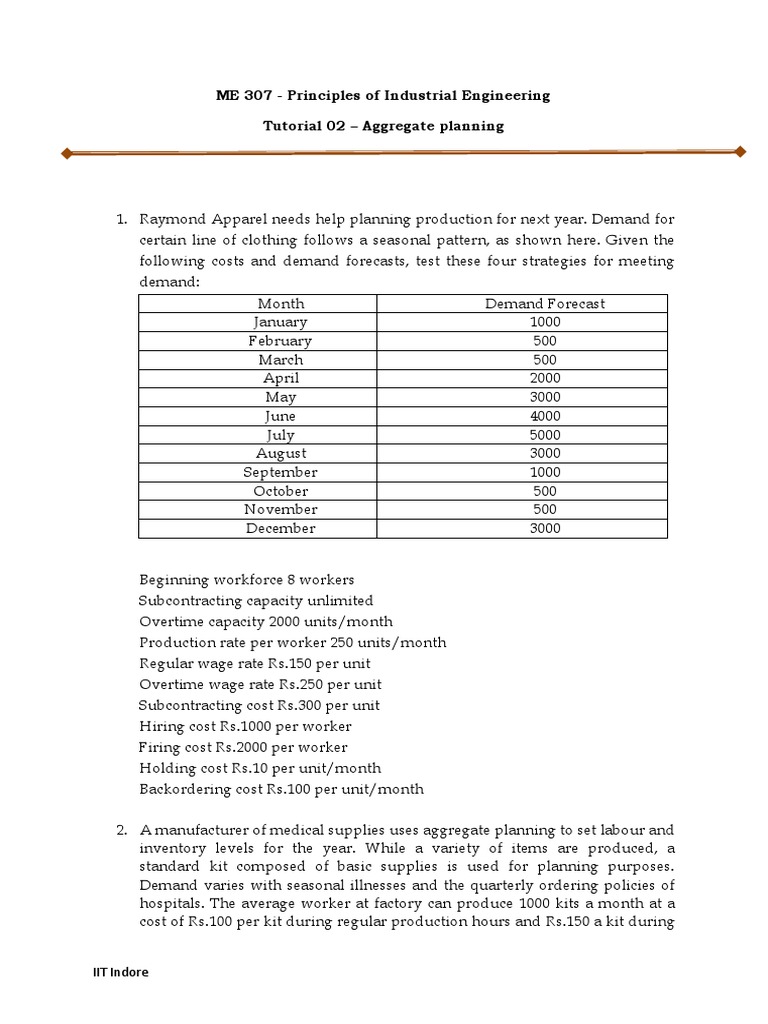 Tutorial - Aggregate Planning | PDF | Overtime | Labour Economics