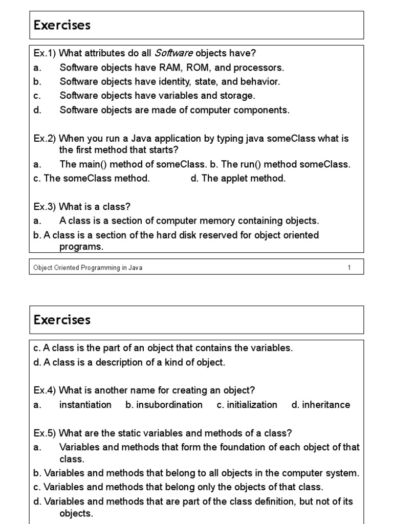 OOP Concepts and Java Exercises | PDF | Class (Computer Programming ...