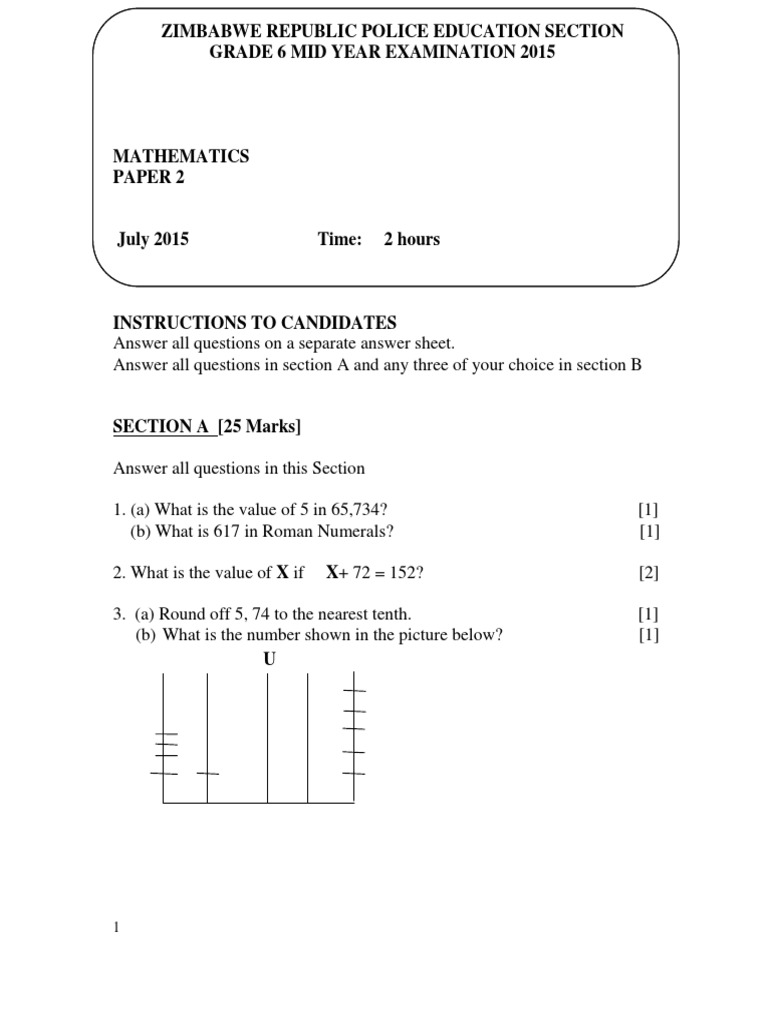 Grade 6 Mid Year Examination 2015 | PDF | Arithmetic | Mathematics