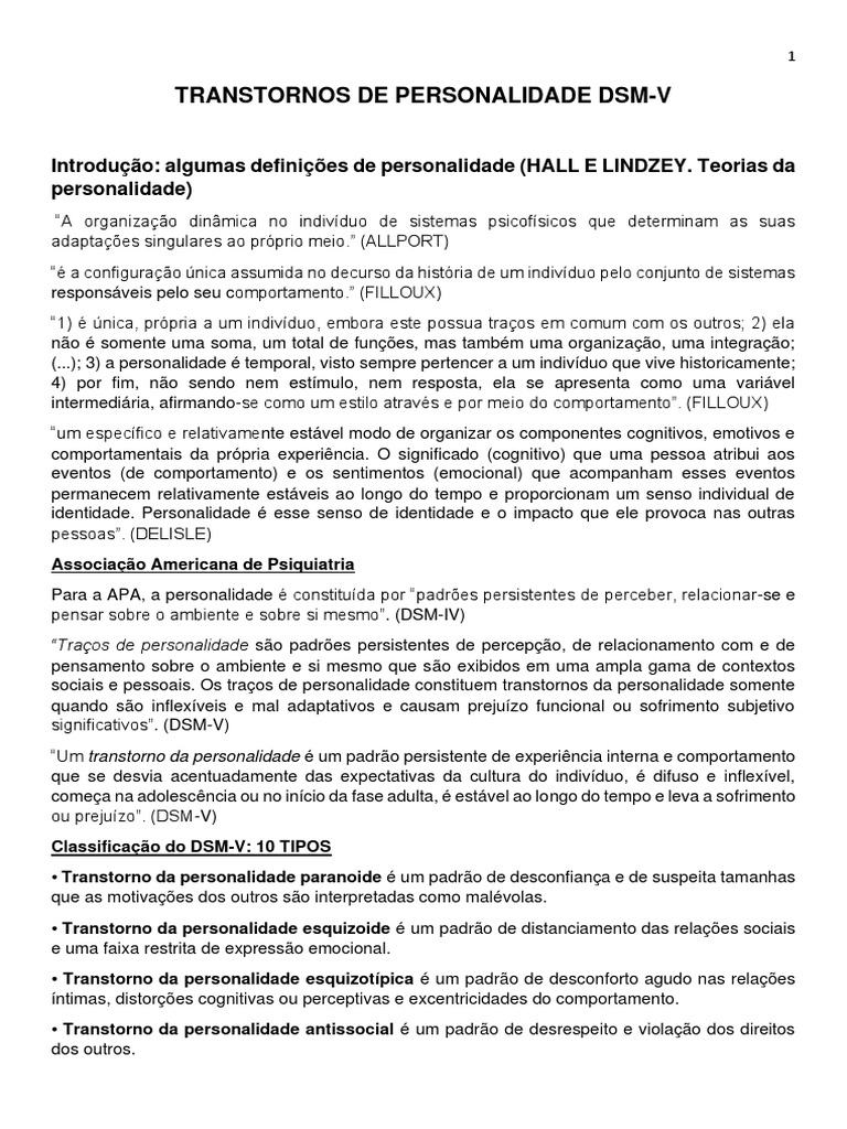 Transtornos de Personalidade DSM V PDF Transtorno de personalidade Distúrbio mental