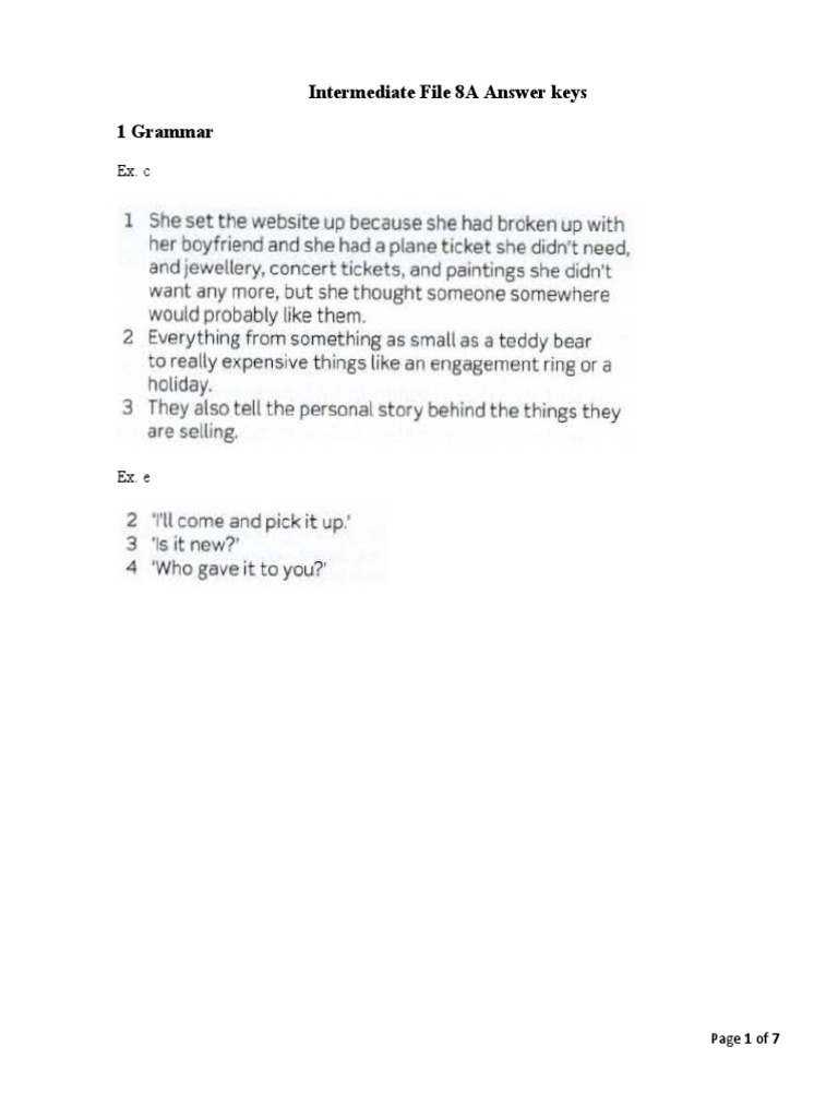 Intermediate File 8A Answer Key | PDF | Language Arts & Discipline ...