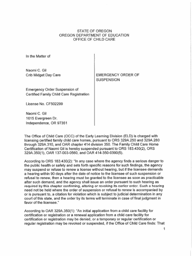 Crib Midget Day Care Emergency Order of Suspension PDF
