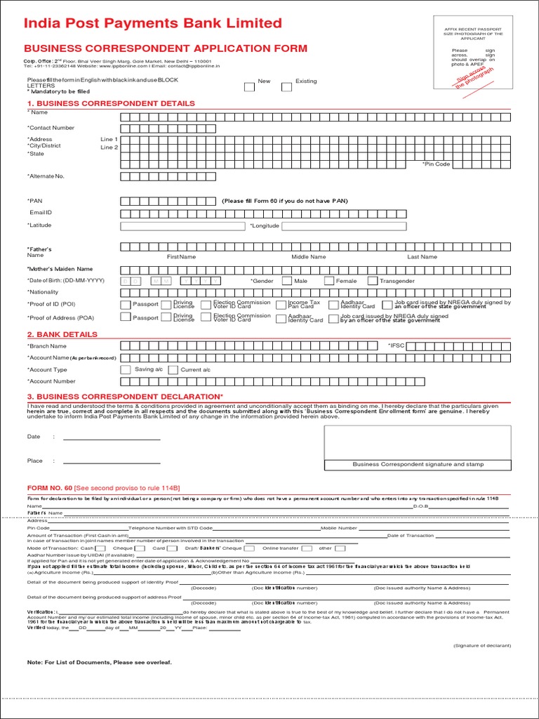 Business Correspondent Application Form | PDF | Identity Document ...