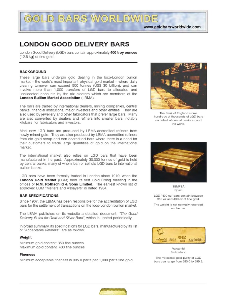 London Good Delivery Bars: Background | PDF | Fineness | Gold