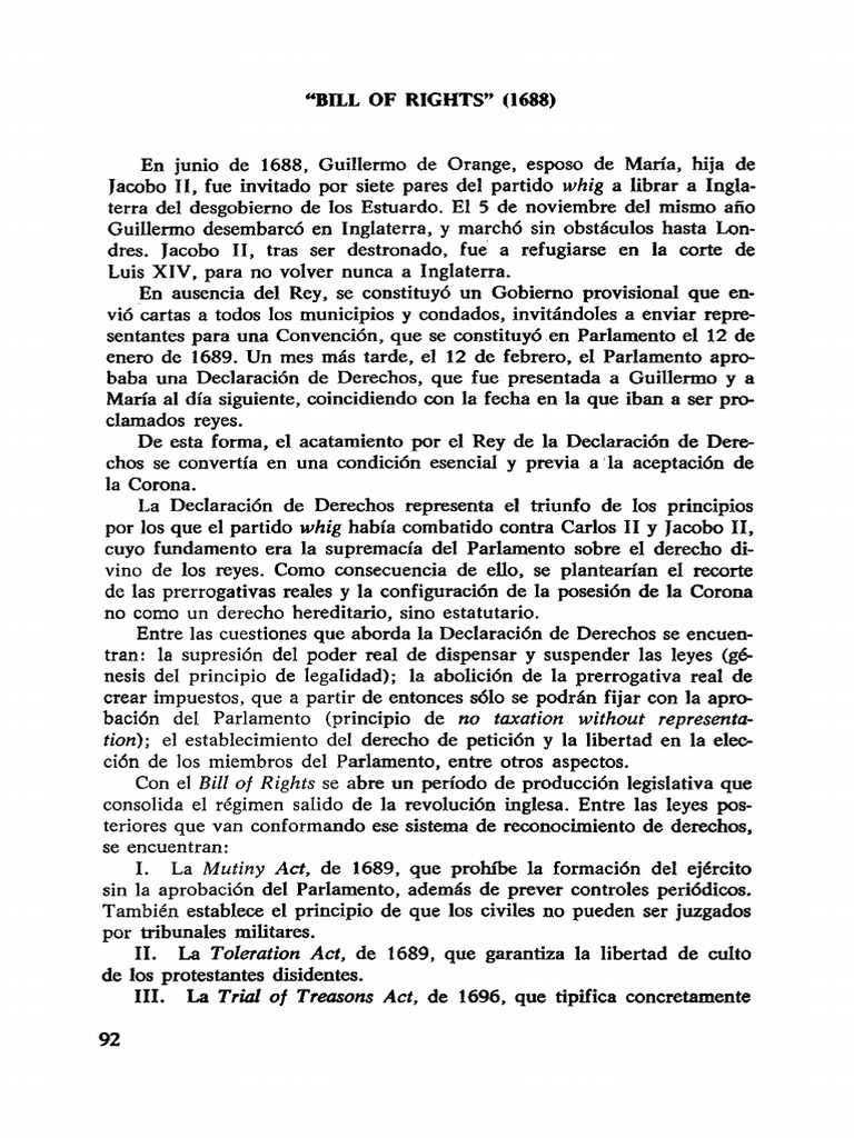 Bill of Rights 1688 1689 | PDF | Parlamento | Casa de señores