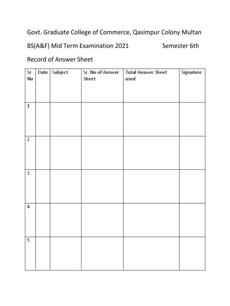 Mid Term Exam Answer Sheet Records 2021 | PDF | Career & Growth ...