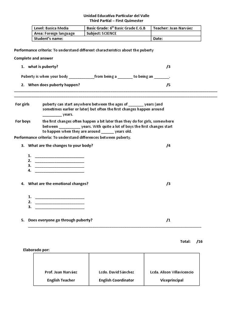 3 - 6th First Partial First Quimester SCIENCE | PDF