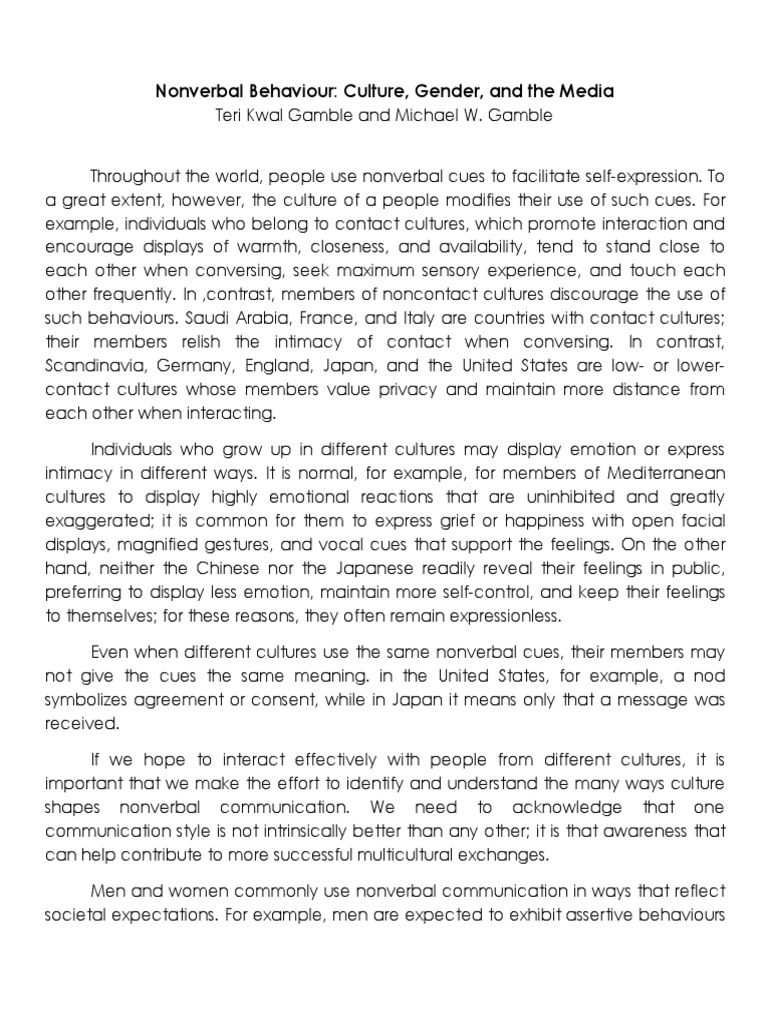 Nonverbal Communication: Culture and Gender | PDF | Nonverbal ...