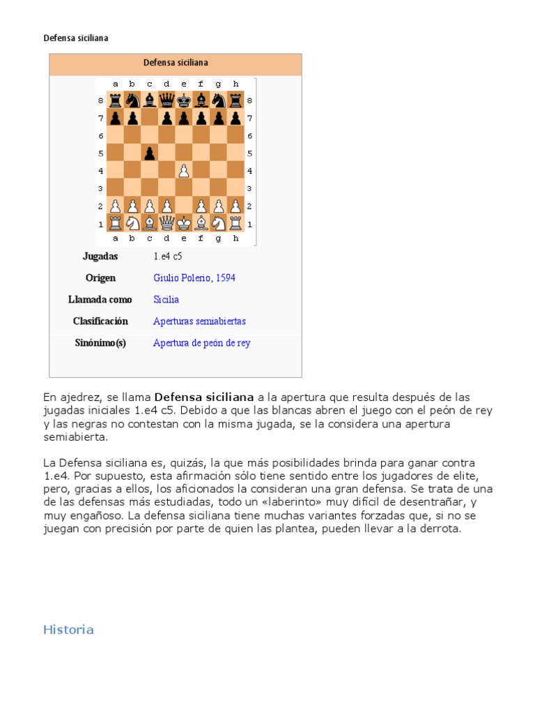 Variantes de la Defensa Siciliana | PDF | Juegos tradicionales | Ajedrez