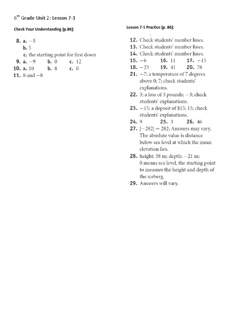 Grade 6 Lesson 7-1 Answer Key | PDF