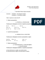 Primeira atividade prática de lógica matemática com exercícios de tradução entre linguagem natural e simbólica