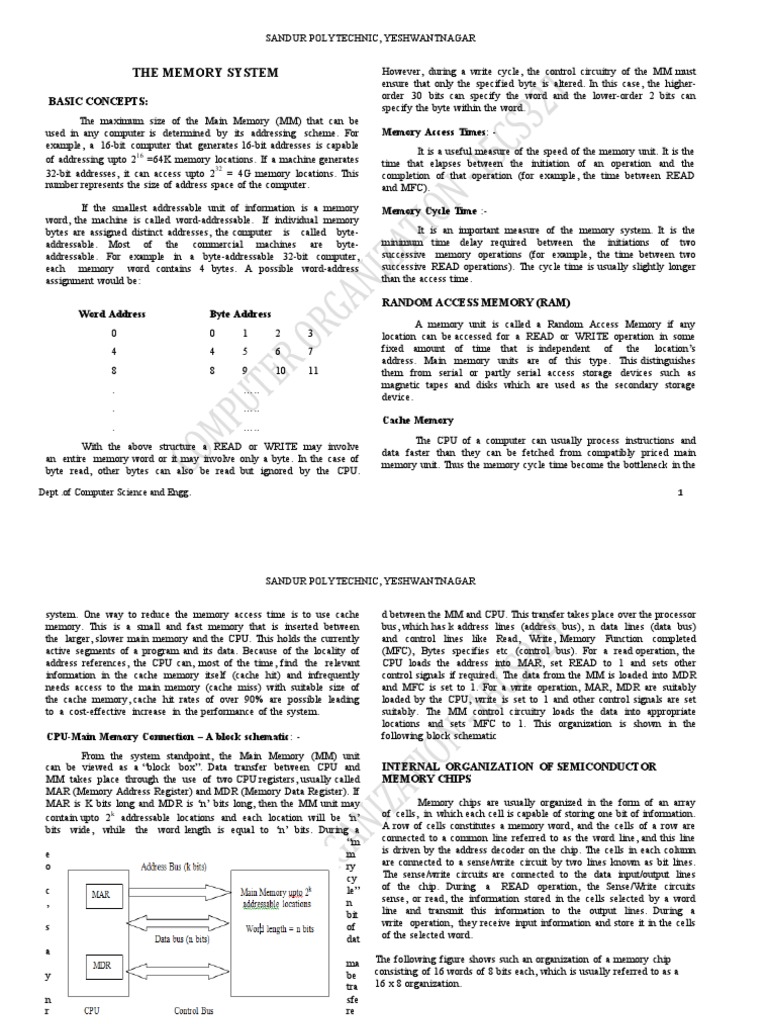 Memory Cycle Time An Important Measure of the Memory System PDF
