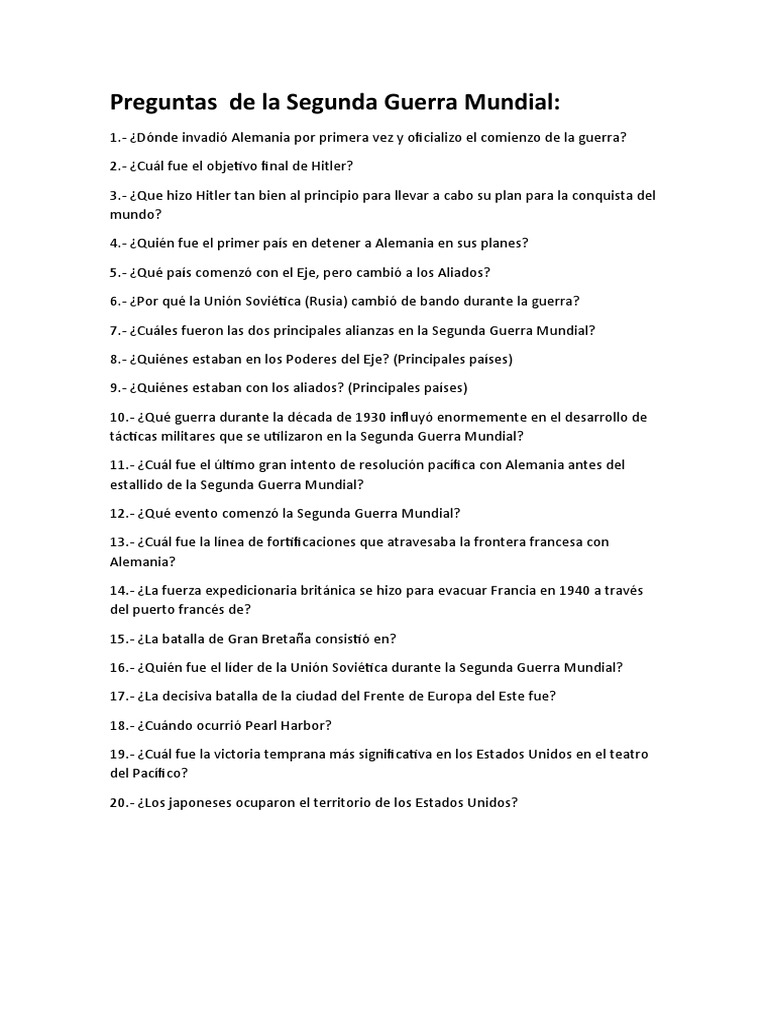 Preguntas de La Segunda Guerra Mundial | PDF